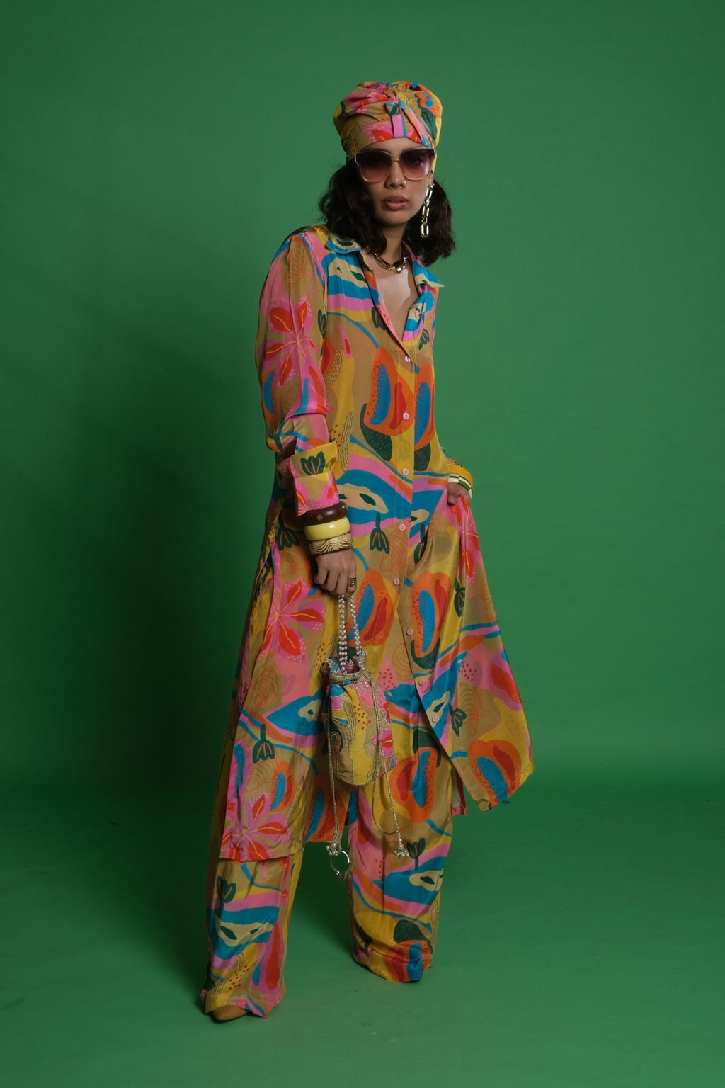 Croissant Print Shirt Kurta with Matching Palazzo Pants image 0