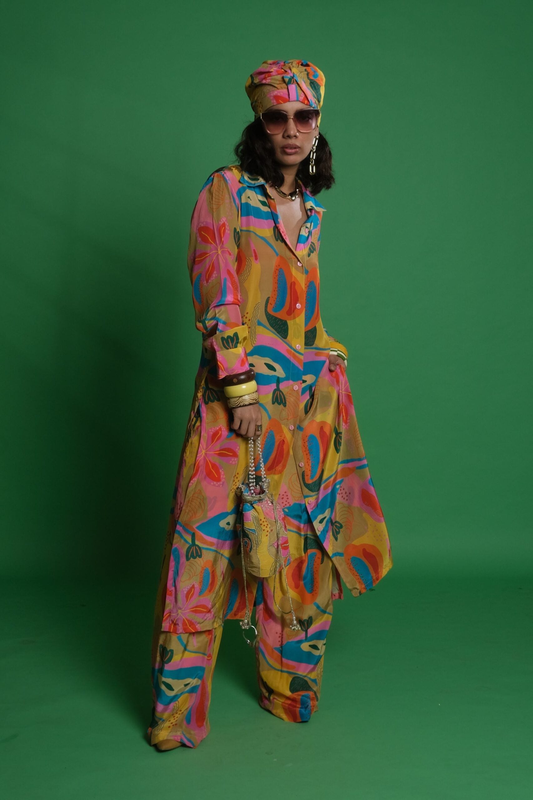 Croissant Print Shirt Kurta with Matching Palazzo Pants image 0