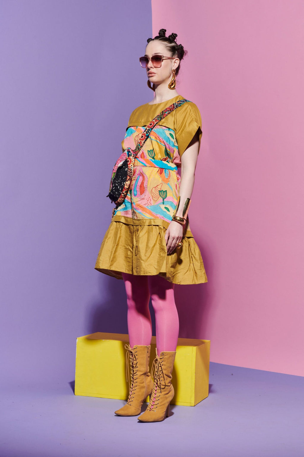 Mustard Dress with Croissant Corset image 1