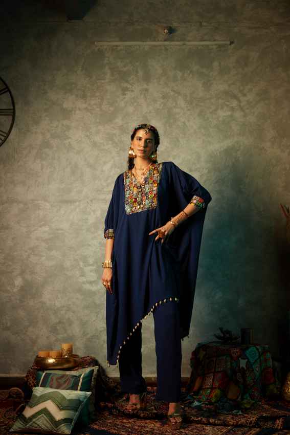 Navy Blue Kurta with Embroidery image 0