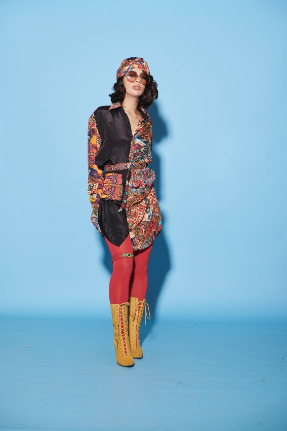 Color Blocked Shirt Dress in Multi Color image 0