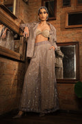Nude Bralette with Embroidered Pant and Blazer