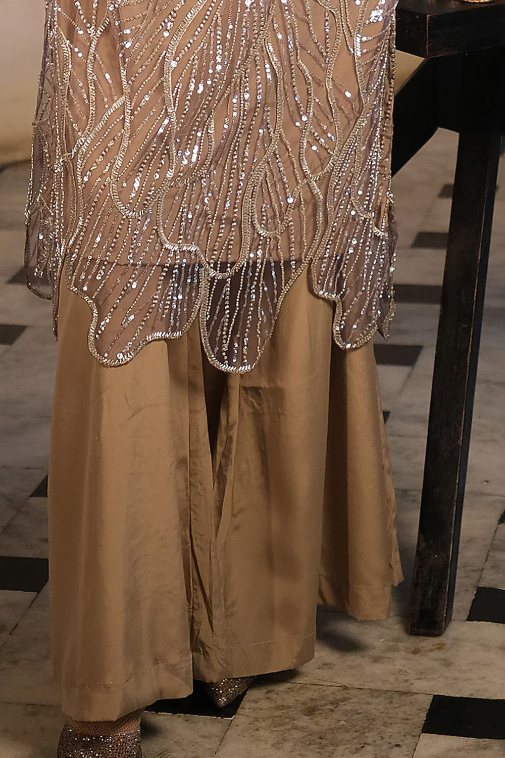 Nude Embroidery Kurta with Plain Nude Pant