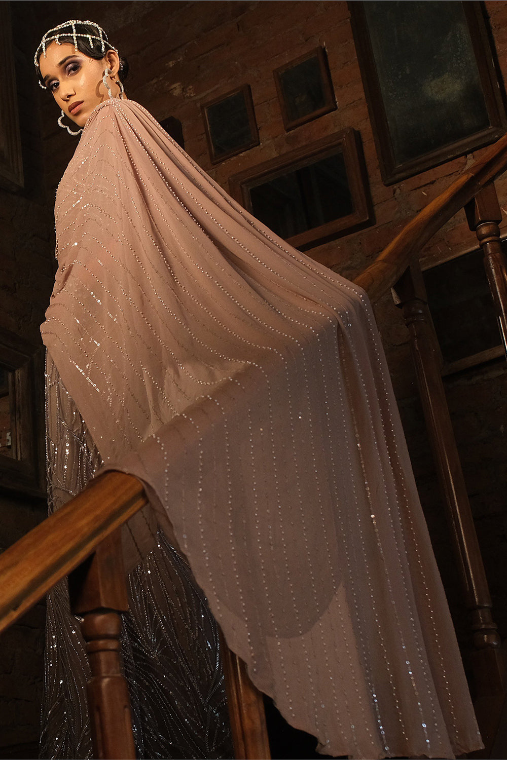 Nude Sari Drape Top and Embroidery Pant
