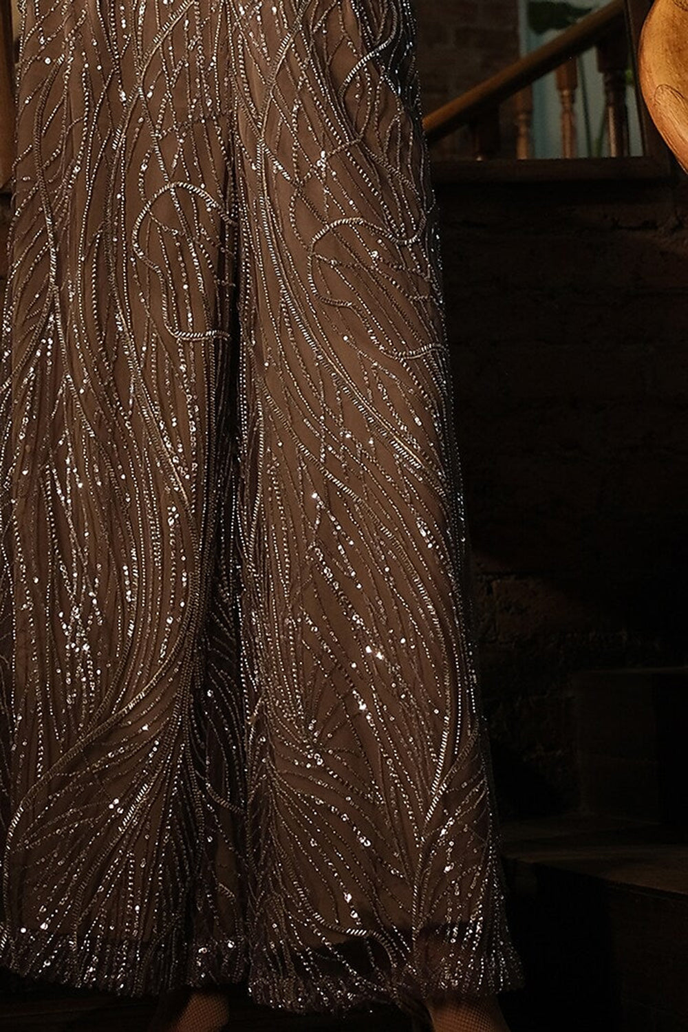 Nude Sari Drape Top and Embroidery Pant