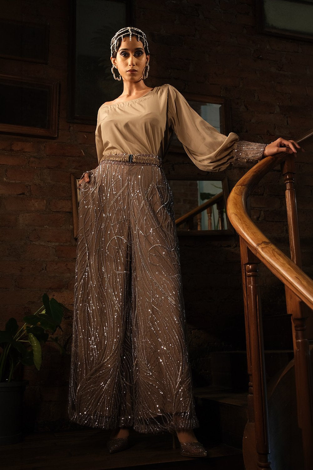 Nude Shirt with Embroidery Pant