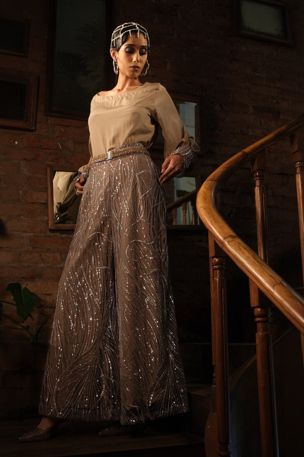 Nude Shirt with Embroidery Pant