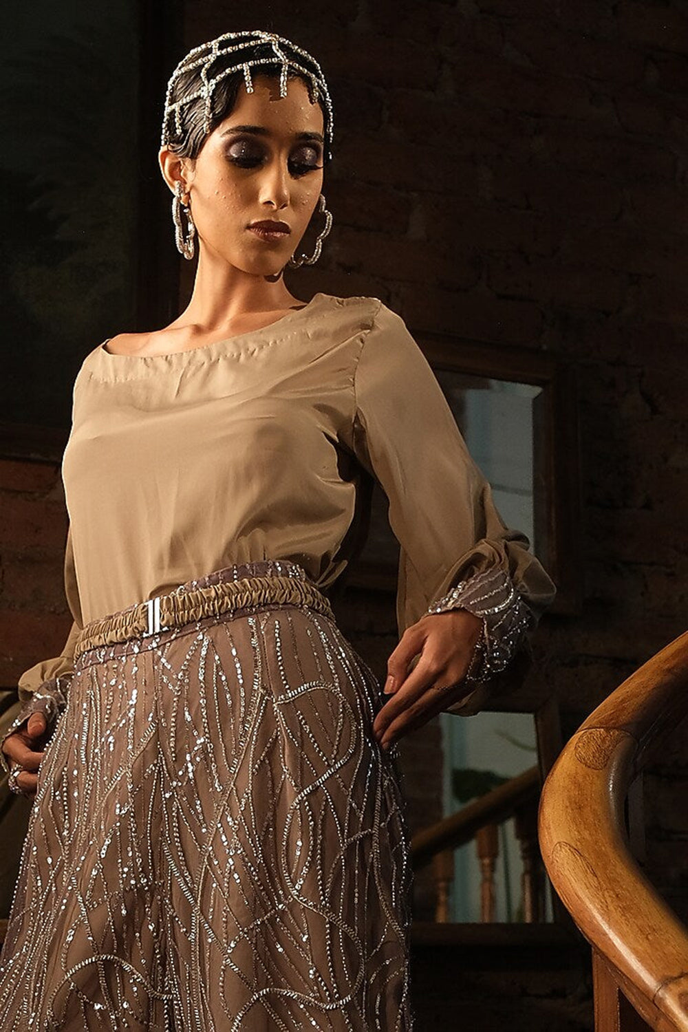 Nude Shirt with Embroidery Pant