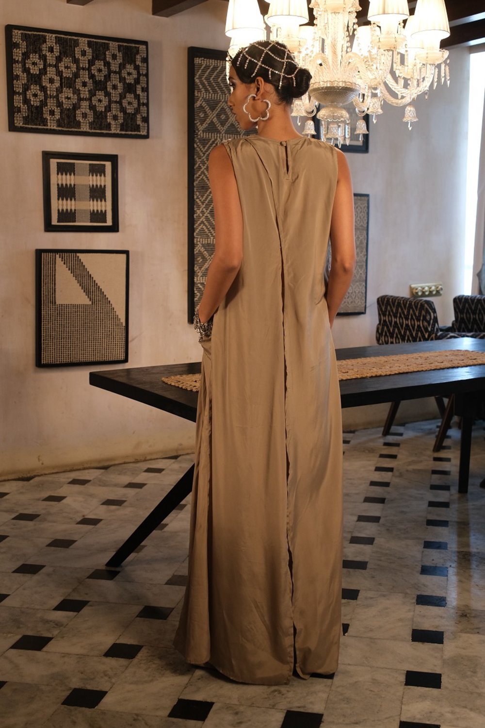 Nude Top with Flowy Back with Pant