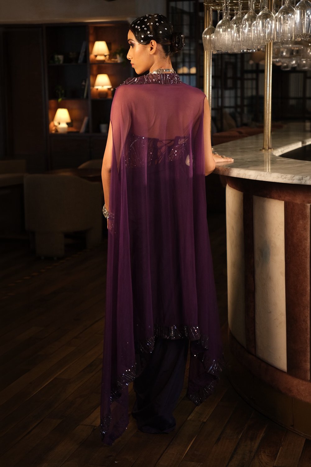 Purple Corset with Sarong and Cape with Embroidery Border