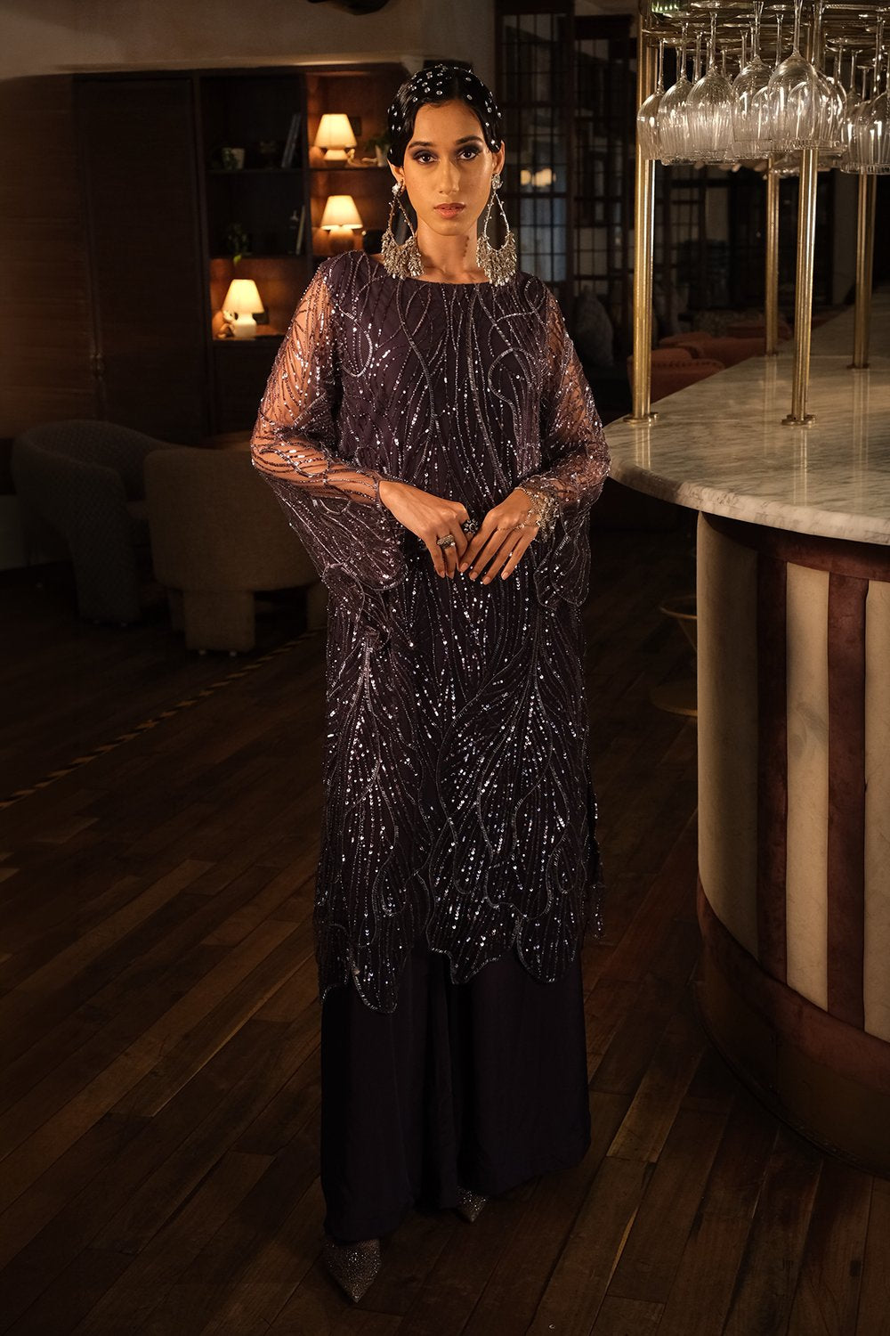 Purple Embroidery Kurta with Plain Purple Pant